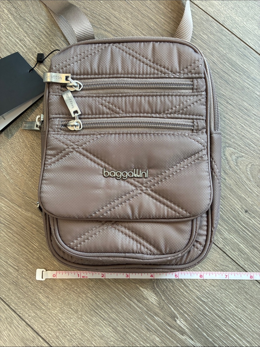 Baggallini RFID Journey Crossbody Quilted ~ Metallic Taupe - Picture 7 of 8